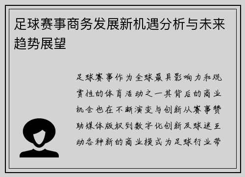 足球赛事商务发展新机遇分析与未来趋势展望