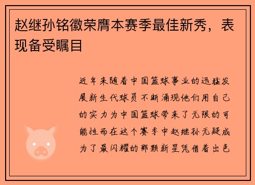 赵继孙铭徽荣膺本赛季最佳新秀，表现备受瞩目
